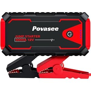 Povasee Jump Starter Power Pack, 3000A Car Battery Booster Jump Starter for 12V Vehicle, Car Jump Starter Power Bank with LED, 2 Quick Charge USB Outputs, Jump Pack with Jump Leads (10L Gas/8L Diesel)