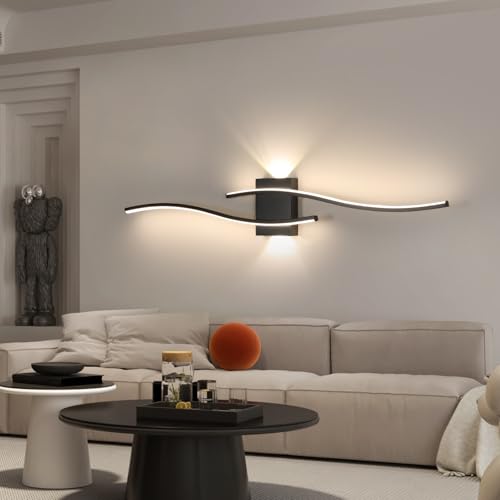 Comely Applique da Parete Interno, 27W 3000LM Minimalista Lampada da Parete Moderna Nero Alluminio, Lampada da Parete LED per Camera da Letto Scale Corridoio, Luce Neutra 4500k