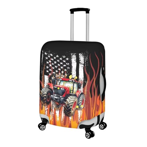 Image of Coloranimal Fire Tractor American Luggage Covers Travel Luggage Cover for 25-28 Inch Luggage Elastic Fashion Suitcase Cover Protector for Women Men Travel Accessories