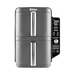 Ninja Double Stack XL Air Fryer Heißluftfritteuse, 9,5L Airfryer, Doppelkorb-Heißluftfritteuse mit 4 Kochstufen, 2 Körben, 2 Rosten, platzsparendes Design, 6 Kochfunktionen, 8 Portionen, Grau SL400EU