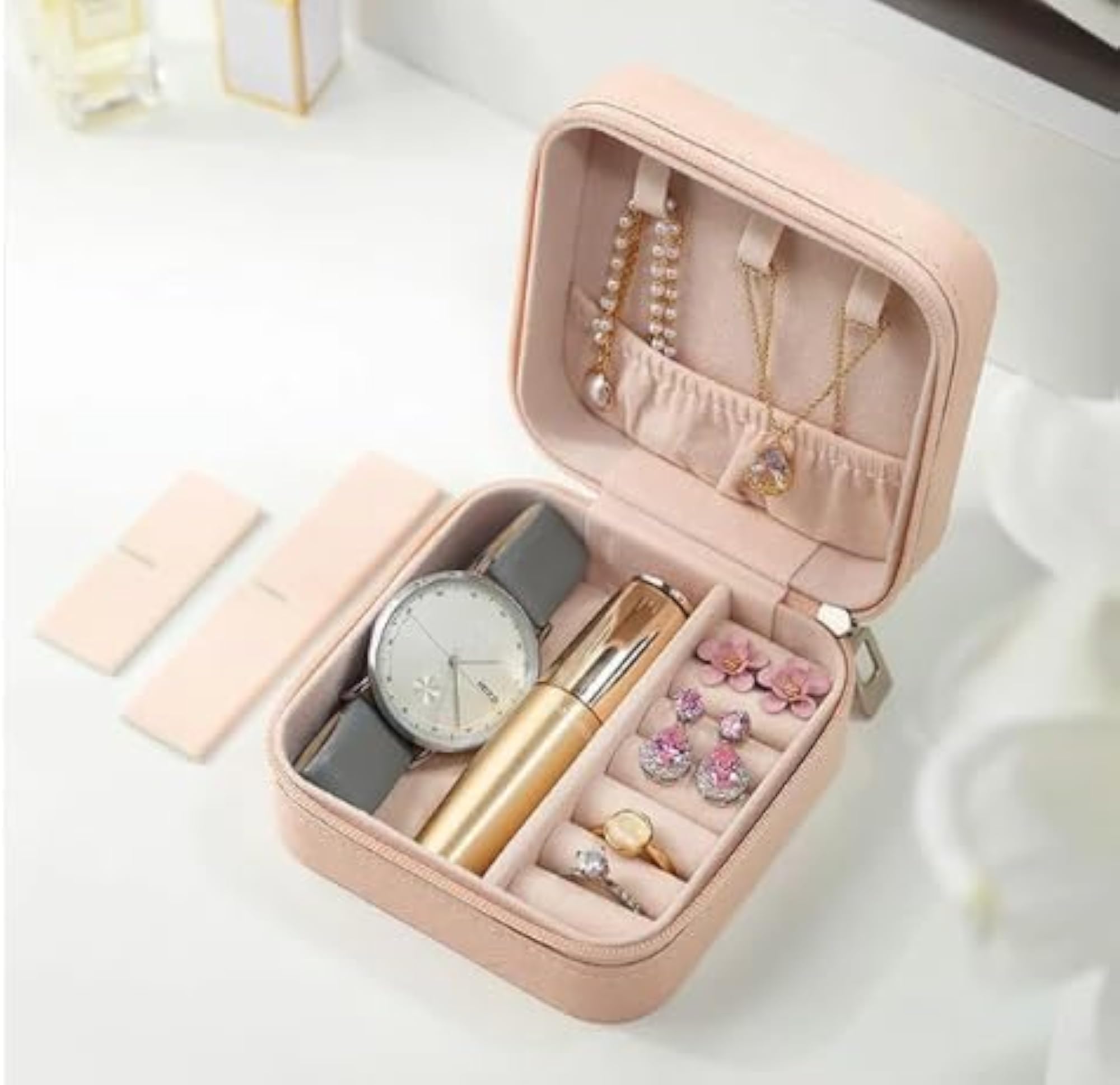 Portable PU Leather Small Jewelry Box, Travel Organizer