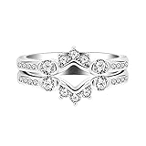 Uloveido Anillo de boda soliaire de plata de ley 925 para mujer, 2 unids V apilamiento anillos conjunto Y1519, Cristal, circonita,