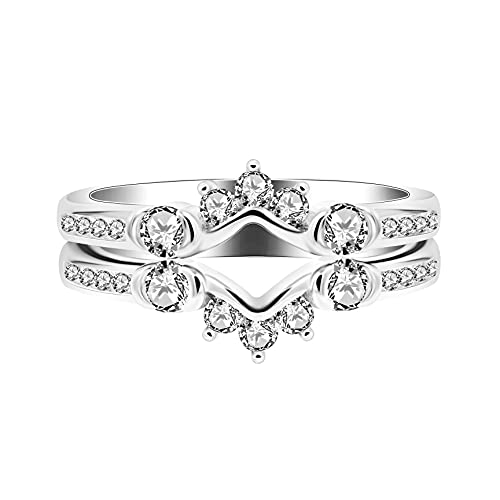 Uloveido 925 Sterling Silver V-Shaped Ring Guard Enhancer Round Cubic Zirconia 2pcs V Stacking Rings Set Y1519