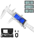 LuxBlue Digital Calipers Measuring Tool 6 Inch | Rechargeable Digital Vernier Caliper with Backlit LCD Screen, Auto-Off | Inch/MM/Fraction Easy Conversion, Stainless Steel Electronic Caliper for DIY