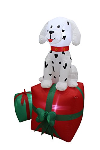 5 Foot Tall Christmas Inflatable Dalmatian Puppy Dog On Gift Box Outdoor Indoor Holiday Decorations, Blow Up Led Lights Lighted Christmas Yard Decor, Giant Lawn Inflatable For Home Family Outside #TOP3