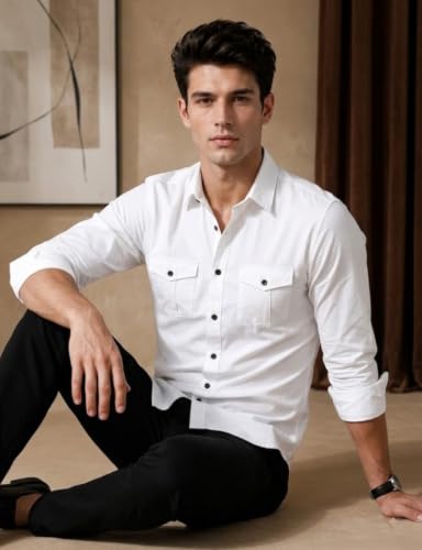 Image of Men's Double Flap Pocket | Regular Fit | Solid Spread Collar | Versatile Everyday Office Wear Comfortable |Stylish Design | Shirt