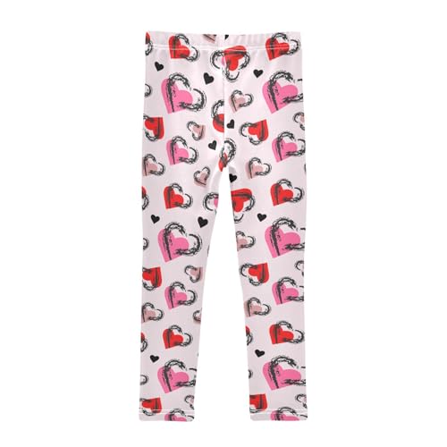 Girls Basic Leggings Baby Girls Pants Valentine's Hearts Soft Footless Stretchy Tights Pants 4-10Y2