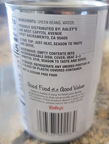 Raley's Cut Green Beans | No Salt Added - Low Sodium | 12 Pack Of 14.5 Ounce Cans | Us Grown #TOP3