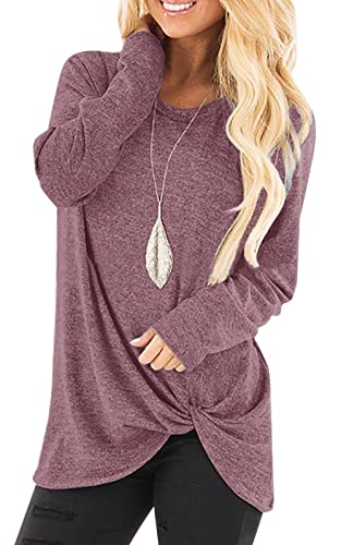 Damen Langarmshirt Rundhals Oberteile Casual Lose Tshirt Einfarbige Langen Ärmeln Shirts Basic Baumwolle Tunika Bluse Tops (Ziegelrot, XL) Cover