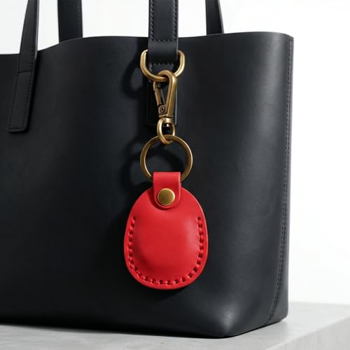 Genuine Leather Airtag Holder Compatible with Apple AirTag Keychain 2nd & 1st Gen, Handmade Air Tag Holder with Key Rings, Hidden Airtag Case Accessories - True Red by Q1T5 - Used condition - Image 9