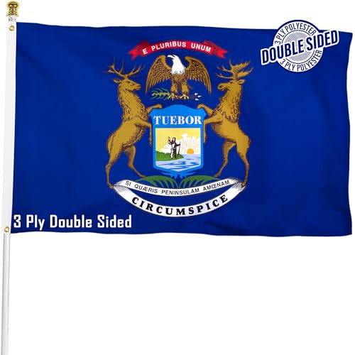 XIFAN Double Sided Michigan State Flag 3x5 ft Heavy Duty 3 Ply Durable Polyester MI Flag with Vibrant Print/4 Rows Hemming/Brass Grommets for Indoor Outdoor Decor