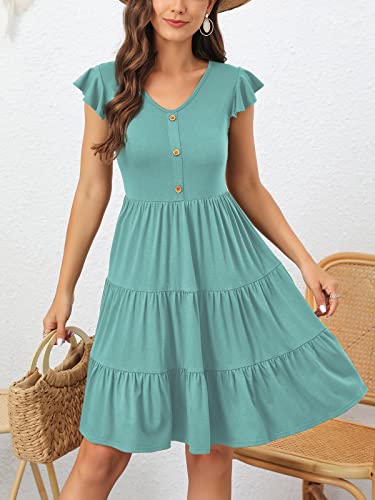 Image of Lamilus Summer Dresses for Women 2026 Ruffle Sleeve V Neck Non-See Through Tiered Babydoll Mini Dress Graduation Beach