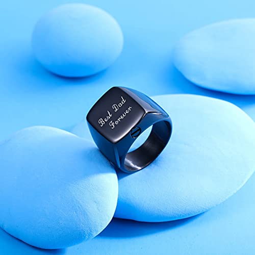 INBLUE Personalized Stainless Steel Cremation Urn Signet Ring for Men Women Pet Customized Text Ashes Holder Memorial Jewelry with Funnel Kit (Black Size 13) - Thumbnail 3