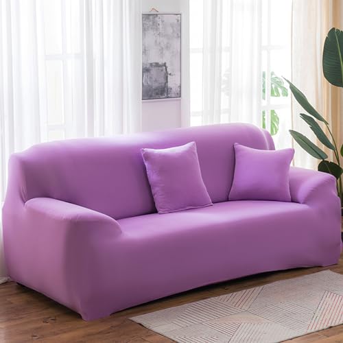 Hearda High Stretch Sofa Covers 1/2/3/4 Seater, Bright Soft Elastic Non Slip Sofa Slipcover Washable Universal Couch Sofa Cover for Kids Pets Living (4-Seater,Light purple)