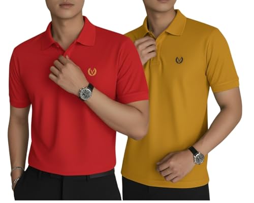 Image of MACK JONNEY Men's Solid Polo T-Shirt | Premium Cotton Blend | Regular Fit | Short Sleeve | Collared Casual Wear|Pack of 2 -MJ-157