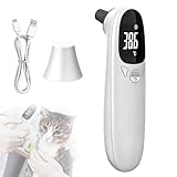 Ohrthermometer Hund, Fieberthermometer Ohr Hund mit LED-Anzeige, Digital Haustier Thermometer für Hunde und Katzen, 12,8 * 3,9 cm Tragbares Ohrthermometer für Katzen, Hunde, Kühe, Ferd(Weiß)