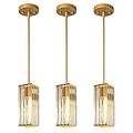 GOOUQA Crystal Pendant Lights for Kitchen Island - 10" Gold Adjustable Chandelier, Dimmable E26 Hanging Fixture, Modern Lighting for Dining Bar 3pcs
