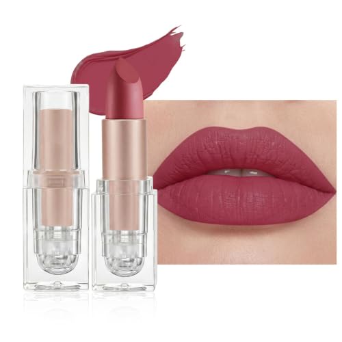 mekuel Burgundy Wine Hydrating Cream Lipstick Satin Matte Finish, Natural Moisture Lipstick with Vitamin E, Smooth Hydrating High Pigmented Lip Crayon for Women Waterproof Comfortable Daily Lip Makeup