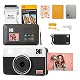 KODAK Mini Shot 2 Retro 4PASS 2-in-1 Instant Camera and Photo Printer (2.1x3.4 inches) + Initial 8 Sheets + 30 Sheets Gift Bundle, White