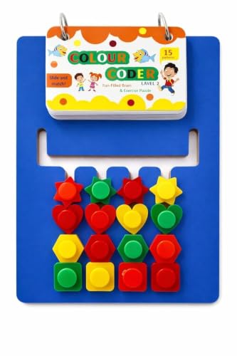Image of Khasala Brothers Learning Toys Slide Puzzle Color & Pattern Matching Brain Teasers Logic Game, Montessori Puzzle Game,Preschool Educational Wooden Toys for Kids (Blue)