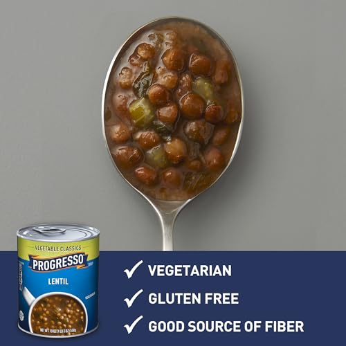 Image of Progresso Lentil Soup, Vegetable Classics Canned Soup, Gluten Free, 19 oz | Lentils, celery & spinach, Vegetarian, Half cup of vegetables per serving, Good source of fiber per serving