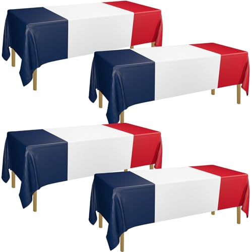 Lot de 4 nappes de table motif drapeau français rouge blanc bleu foncé pour fête de famille française décoration fête nationale
