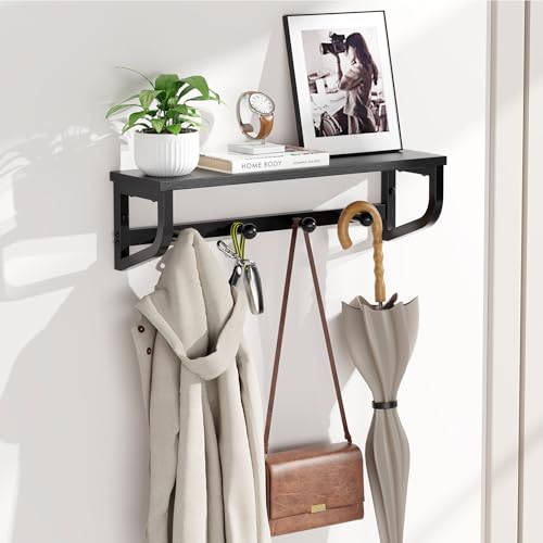 NANAGIFTREE Coat Rack Wall Mount, Wood Wall Shelf with Hooks,