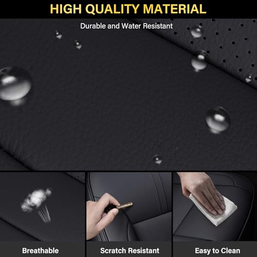 Image of Coverado Chevy Silverado Seat Covers Full Set, Faux Leather Car Seat Covers Fit for 2014-2018 1500, 2015-2019 2500HD 3500HD Chevy Silverado GMC Sierra Crew Double Extended Cab (Black)