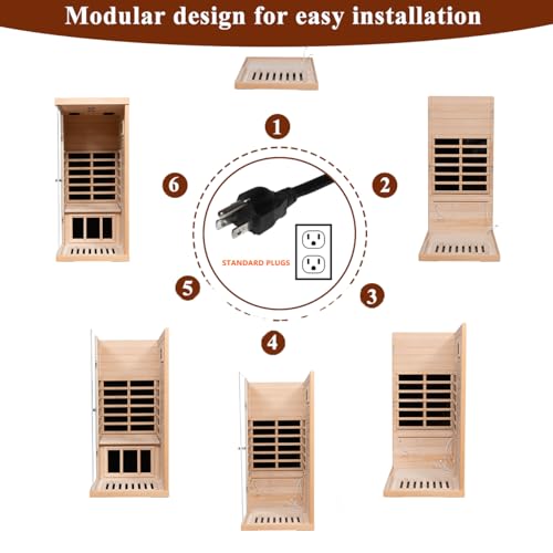 Image of LTCCDSS 1 Person Compact Infrared Sauna, 905W Low EMF Far Infrared Sauna Indoor Sauna, European Aspen Wooden Sauna for Home with Bluetooth Speakers, 36.6 * 29.3 * 63, Left-Door