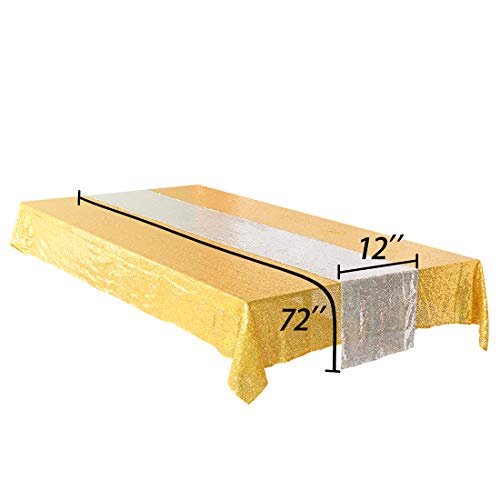 Hmqiang Silver Table Runner 12"X72" Sequin Table Runner Party Decor Glitter Table Linens Runner Sparkly Dinner Party Supplies Fabric For Baby Bridal Shower Holiday Celebrations #TOP4