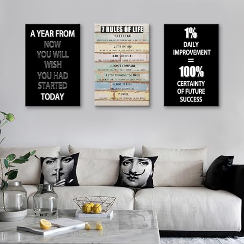 PSYYSP Motivational Triptych Wall Art, Seven Life Rules Canvas Artwork by PSYYSP - Used condition - Image 4