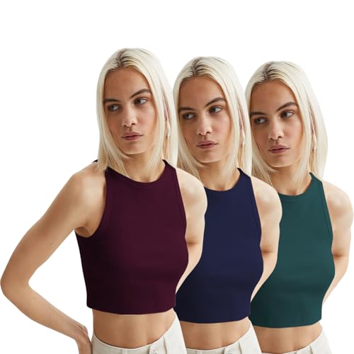 Image of KERI PERRY Tops for Women Crop Top for Women's Tank Activewear Tee Sports Western Casual Cotton Camisole Pack of 3 Combo