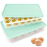 2PCS Deviled Egg Containers with Lid,Portable Storage Carrier Egg Holder,Stackable Plastic Egg Tray Carrier for Kitchen,Fridge,Keep Fresh,Easter(48 Eggs)