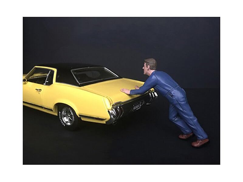 Mechanic Darwin Pushing a Car Figurine for 1/24 Scale Models by American Diorama 38278