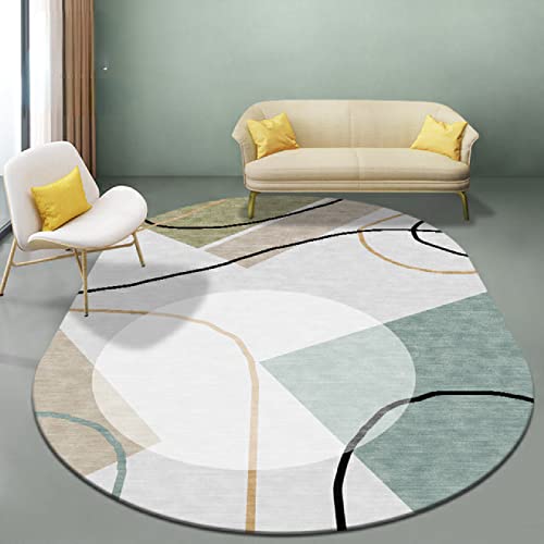 Tappeti Design Tapis Ovale Antidérapant Lavable Tapis 150x180cm Lignes abstraites Vertes minimalistes Modernes, Lavable Poils Ras Vintage Salon Chambre Manger...