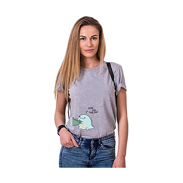 Lovely Dinosaur Matching Couple T-Shirt for Husband Wife,Pure Cotton Matching T-Shirt for Lover(Priced for 1 T-Shirt) Blue-Grey - Image 3