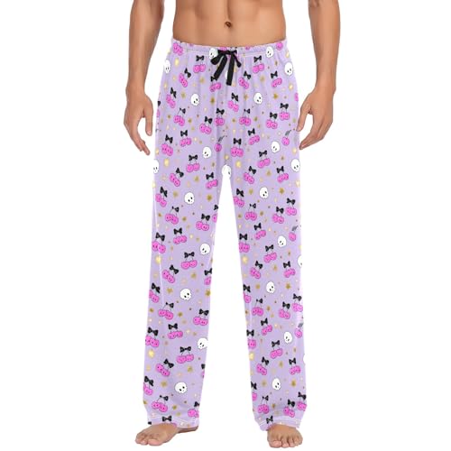 Mens Cotton Pajama Pants Sleep Lounge Pj Bottoms Sleepwear with Pockets Drawstring S Cherry Skull2