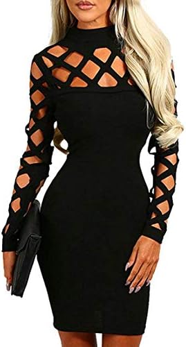AMiERY Women's Hollow Out Cocktail Clubwear Bandage Evening Party Bodycon Dress Black XL