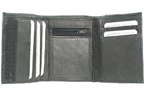 MARSHAL Premium 100% Genuine Leather Tri-fold Men's Wallet with Secure Hook and Loop Closure - Black #564 Wallet