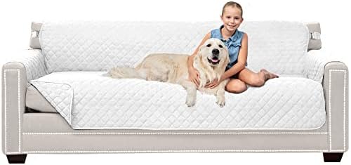 Sofa Shield Original Patent Pending Reversible X-Large Oversized Sofa Protector for Seat Width up to 78 Inch, Furniture Slipcover, 2 Inch Strap, Couch Slip Cover Throw for Dog, Pets, Sofa, White