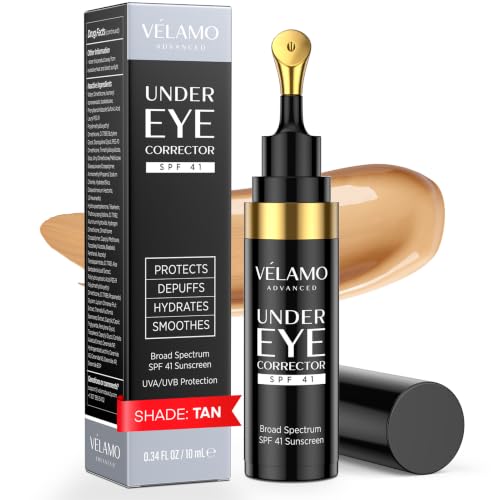 VELAMO ADVANCED Under Eye Corrector SPF 41(Tan): Under Eye Color Corrector for Dark Circles Fine Lines & Puffiness - Hydrating Anti Aging Eye Cream with Ceramides Complex - 10mL