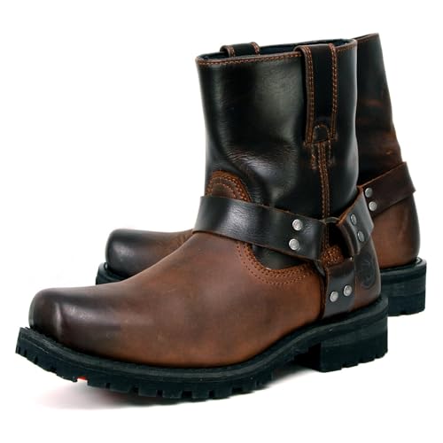 Milwaukee Leather MBM9008-BRN-11 Men'S Brown Two-Tone Full Grain Leather Easy Pull-On Motorcycle Harness Boots Mbm9008-11 thumb #3