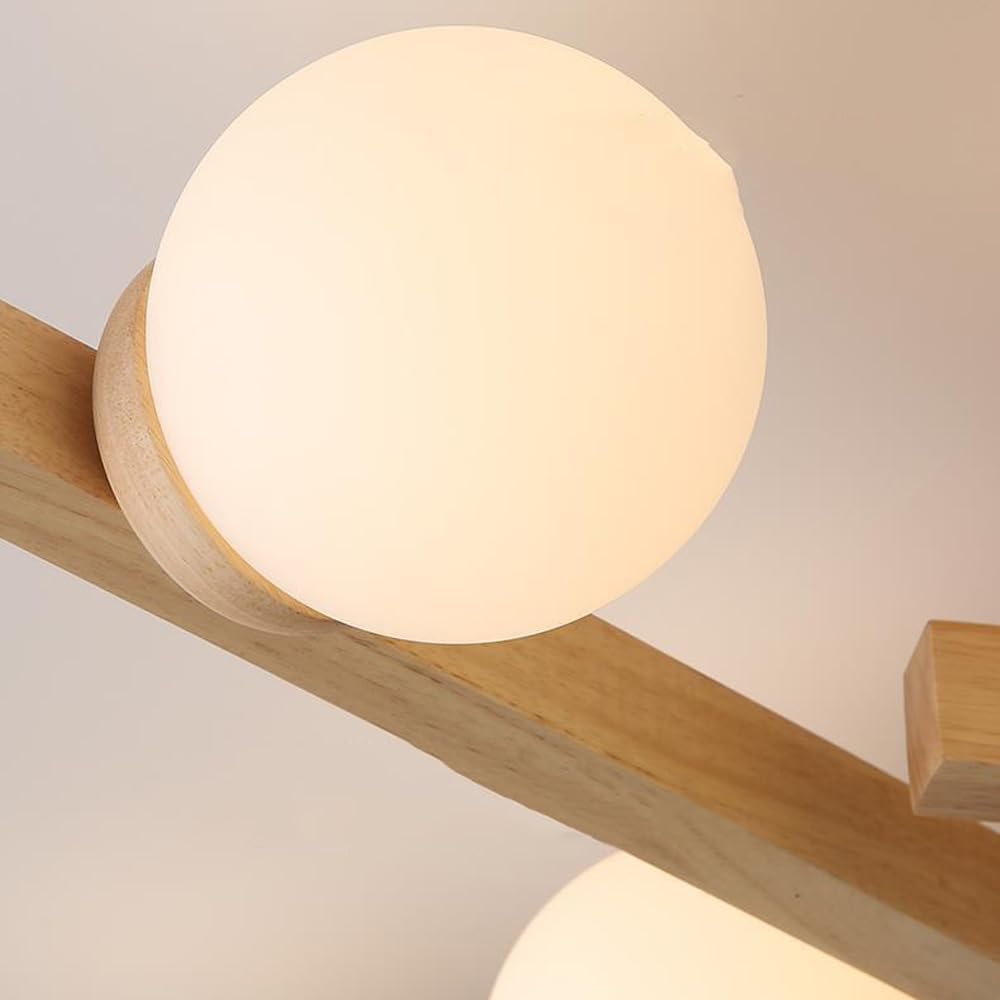 Farmhouse Wood Semi Flush Mount Ceiling Light Fixture Milk Glass Sputnik Chandelier 6-Light Vintage Kitchen Close to Ceiling Light Mid Century Lighting for Bedroom Laundry Room Dining Room