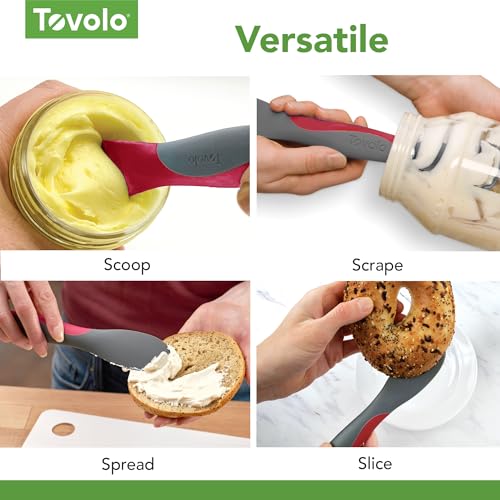 Image of Tovolo Mini Scoop and Spread Tool for Kitchen Meal Prep Small Sandwich Spreader Spatula for Peanut Butter Jelly, Silicone BPA Free Dishwasher Safe Scooper Spreader, Charcoal Gray and Viva Magenta