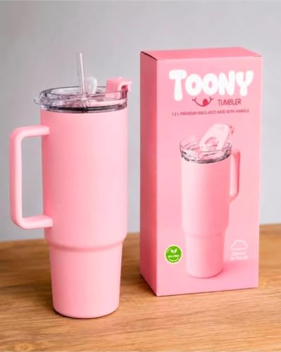 Image of Plastic Tumbler with Handle, Lid & Reusable Straw | 40 oz Large Capacity Travel Cup | Leak-Resistant Quarter Turn Lid | Reusable Drinking Tumbler for Water, Coffee, Juice & Cold Beverages, Pink