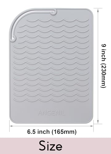 Image of ANGENIL Silicone Heat Mat for Hair Tools - Flat Iron and Curling Iron Mat Heat Resistant for Counter, Heat-Resistant Flat Iron Travel Essentials Case, Vanity Organizer, Grey, Normal Size 9 inch x 6.5 inch