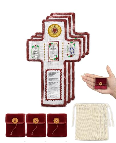 Onism 3Pcs Red Pocket Prayer Quilt with Visible Silver-Tone Cross