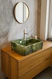 Lavabo in marmo verde Deep Forest-50x40x15cm-lavabo per bagno verde di design-lavandino con foro per rubinetto-lavabo di design verde moderno-lavabo particolare in marmo