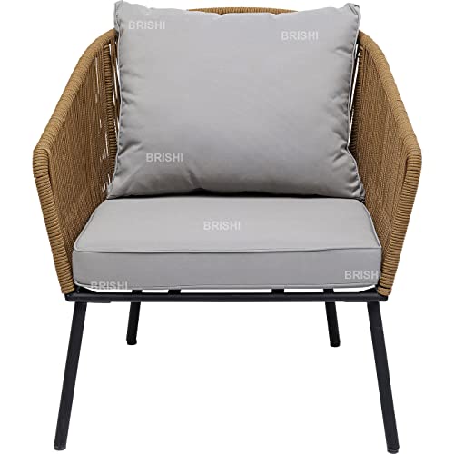 Image of Amazon Brand - Solimo Solix Outdoor Rope Sofa Set | Balcony Sofa | Patio Conversation Sets | Braided Rope Garden Sofa Set and Center Table (5 Seater-Beige)