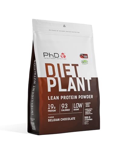 PhD Nutrition Diet Plant, Vegan Protein Powder Plant Based, Belgian Chocolate, High Plant Protein, 20 Servings Per 500g Bag
